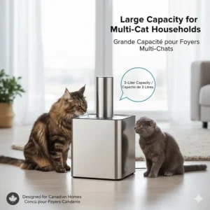 A large capacity 3-liter stainless steel cat fountain suitable for multi-pet households in Canada, providing days of fresh water.