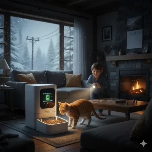 An illustration highlighting the battery backup feature, essential for Canadian storm seasons and power reliability.