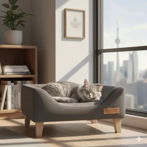 A stylish, affordable cat bed (lit pour chat) showcasing high-quality design at a price under $50 CAD.