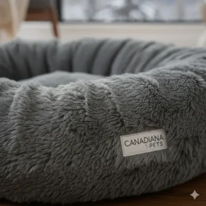 Close-up of premium faux fur texture on a luxury plush cat bed, emphasizing softness and quality.