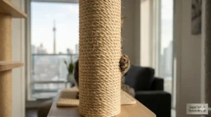 Close-up of durable sisal rope texture on a cat tree, preferred by Canadian pet owners for longevity.