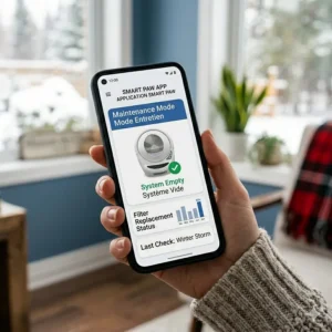 Infographic of a smart litter box app controlled dashboard showing a pet's weight and usage frequency for Canadian pet owners.