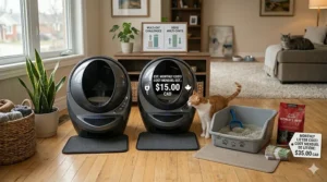 Illustration of superior odour control in a closed-window Canadian home during winter months (bac à litière automatique).