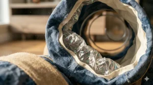 Two kittens playing together in a multi-way crinkle cat tunnel, designed for Canadian multi-pet homes.