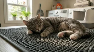 Illustration of a durable litter trapping mat designed to handle the grit and salt tracked in during Canadian winters.