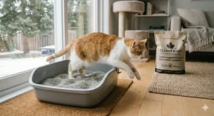A dust-free illustration of multi-cat clumping litter, promoting better indoor air quality in Canadian homes.