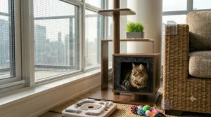 Adhesive-free corner guards on sofa for damage-free cat proofing | Protège-coins sans adhésif sur un canapé pour une protection sans dommages