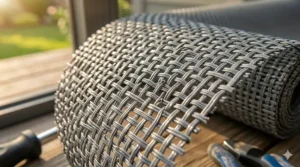 Close-up of heavy-duty cat proof screen mesh texture.
