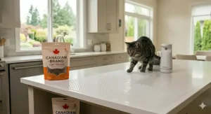 Transparent, non-slip mat used as a cat deterrent for kitchen counters.