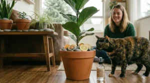Using citrus scents as a natural cat-proof plant deterrent.