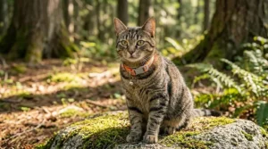 Comparison view of a cat at night with and without a reflective collar.