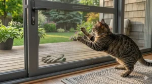 Illustration of scratch-resistant benefits for screen doors.