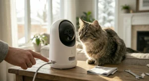 Easy DIY installation of a pet camera for cats at home. / Installation facile d'une caméra pour chats à la maison.