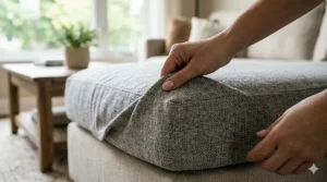 Simple installation of the waterproof cat couch cover on a sofa.