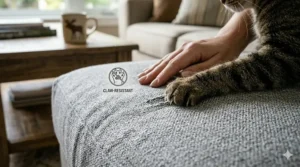 Claw-resistant surface of the waterproof cat couch cover.
