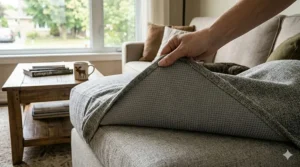 Non-slip backing on the waterproof cat couch cover.