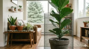 Wire mesh screen for cat-proof plant protection.