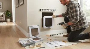 DIY setup process for mounting a wall-mounted cat door securely into standard interior partition walls.