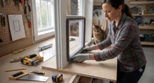 Performing a dry-fit test of the cat window insert to ensure a secure, flush alignment.