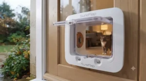 Durable magnetic cat flap design tested for Canadian winters. / Conception de chatière magnétique durable testée pour les hivers canadiens.