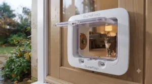 Energy-efficient magnetic cat flap keeping Canadian homes warm. / Chatière magnétique écoénergétique gardant les maisons canadiennes au chaud.