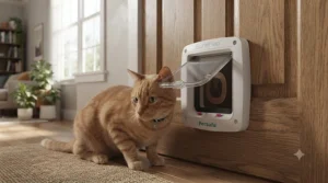Affordable PetSafe microchip cat door installation in a wooden door.