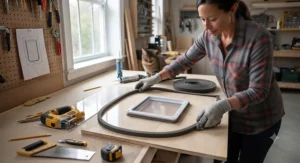 Applying foam weatherstripping around the insert edges to block drafts during cold Canadian winters.