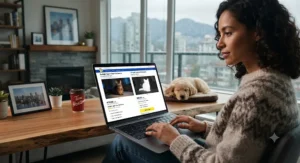 A pet owner shopping online in Vancouver to choose the best night vision pet camera versus infrared pet camera model.
