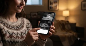 Motion detection alert notification on a mobile screen connected to a night vision pet camera for basements.
