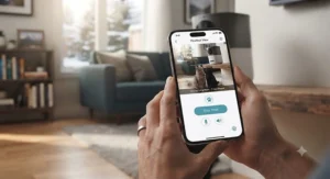 A smartphone displaying a mobile app controlling a treat camera for multiple cats.