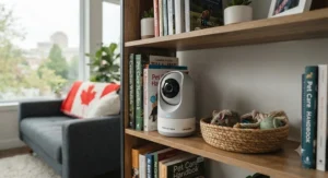 Infographic highlighting top-rated budget pet camera features available in Canada.