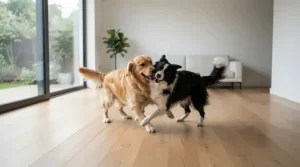 A 360 pet camera for large rooms capturing multiple pets playing in a expansive area