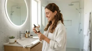 A veterinarian holding a bottle of the best cat shampoo featuring a pH-balanced formula for sensitive feline skin.