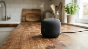 Evaluating a two-way audio camera vs one-way audio pet camera on a kitchen counter in Toronto.